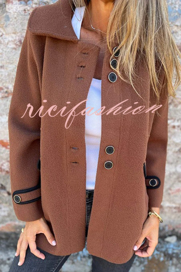 Solid Color Lapel Long Sleeve Button Loose Coat