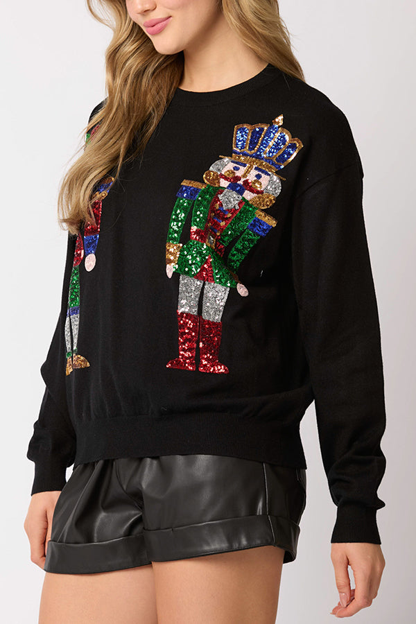 Christmas Soldier Sequined Fashion Casual Sweatshirt