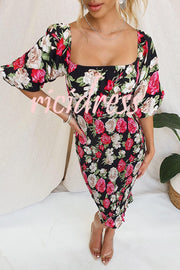 Midnight Beauty Floral Smocked Midi Dress