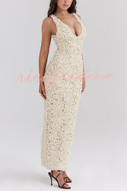 Champagne Party Rose Floral Applique Slit Pencil Maxi Dress