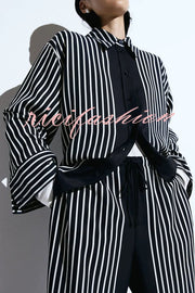 Nautical Adventures Colorblock Striped Long Sleeve Loose Shirt and Elastic Waist Pocket Pants Set