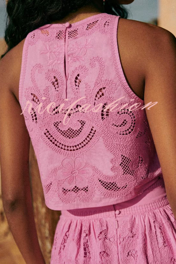 Look Stunning Cutout Embroidery Lace Crop Tank Top