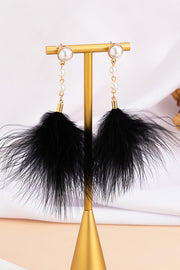 Pearl and Pink Feather Earrings