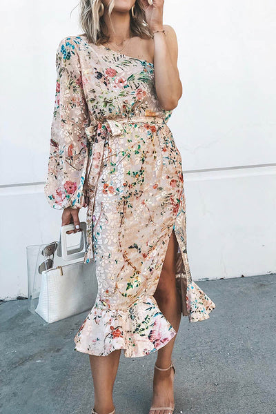 Spring Has Sprung Floral Print One Shoulder Dress