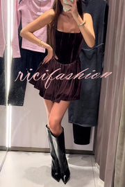 Solid Velvet Square Neck Slim Fit Mini Dress