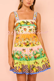 Sweet and Sour Summer Multicolor Lemon Print Pleated Hem Mini Dress