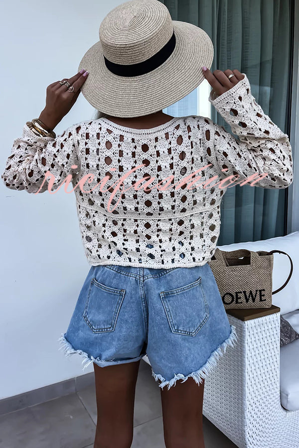 Boho Chic Hollow Out Pattern Long Sleeve Loose Top