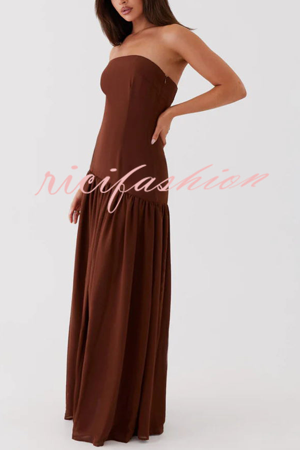 Eden Patchwork Semi-sheer Chiffon Strapless Maxi Dress