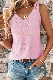 Solid Color Casual V-neck Hollow Back Vest Top