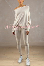 Solid Color Round Neck Long Sleeve Loose Knitted Sweater