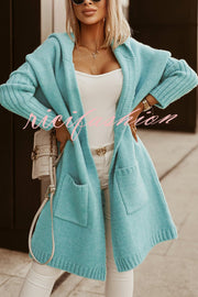 Fashionable Hooded Loose Long Letter Knitted Jacket