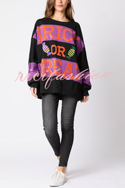 Halloween Letter Sequined Color Block Loose Casual Sweatshirt