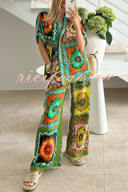 Disco Daisy Unique Printed Colorblock Elastic Waist Pocket Pants Set