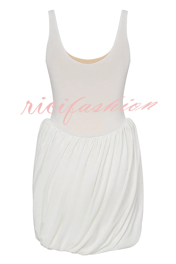 Inspiring Allure Puffy Pleated Draped Trim Tank Stretch Mini Dress