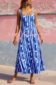 Unique Printed Holiday Style French Sling Maxi Dress