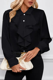 Stylish Ruffled Tiered Lapel Long-sleeved Shirt