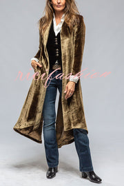 Vintage Velvet Long Loose Pocket Slit Coat