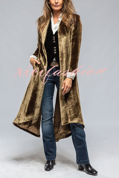 Vintage Velvet Long Loose Pocket Slit Coat