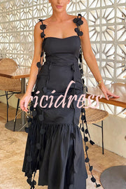 Romantic Getaway Round Decorative Draped Braid Fishtail Midi Dress