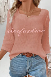 Simple Casual V-neck Mid-length Sleeve Loose Top