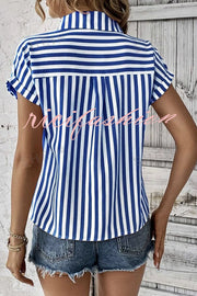 Striped Print Short Sleeve Pocket Shirt Top