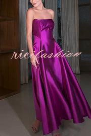 Cinderella's Dream Satin Square Off Shoulder Maxi Dress