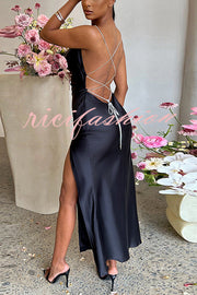 Sexy Backless Suspender High Slit Slim Maxi Dress