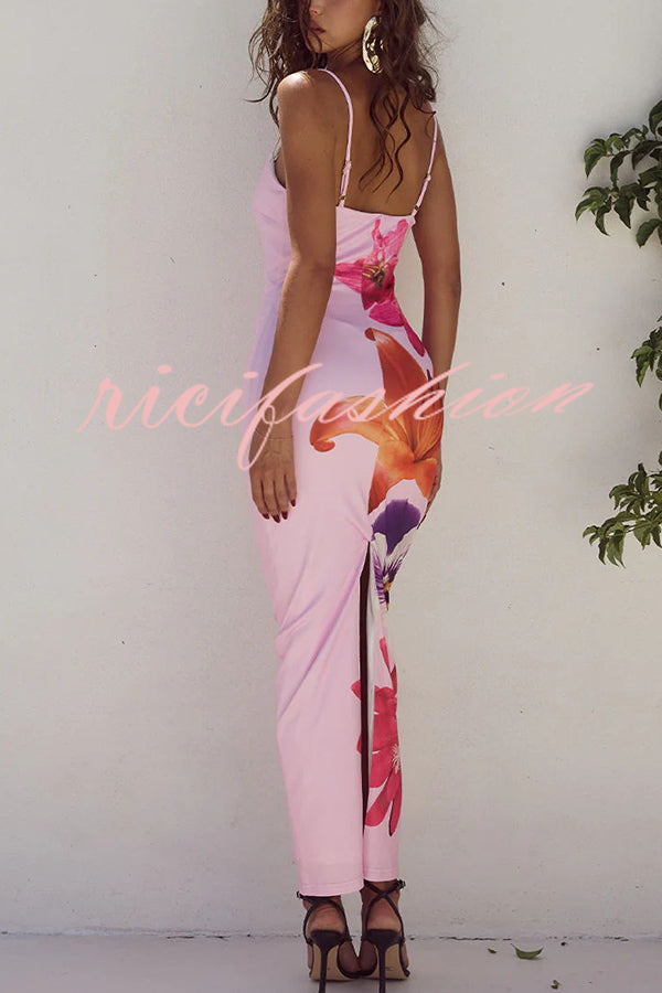 Definitely Memorable Abstract Floral Print Slip Stretch Maxi Dress