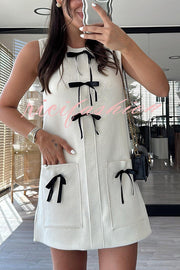 Stylish Contrasting Bow-embellished Pocket Knit Mini Dress