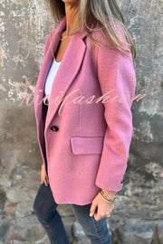 Daytime Perfection Faux Wool Lapel Button Relaxed Blazer