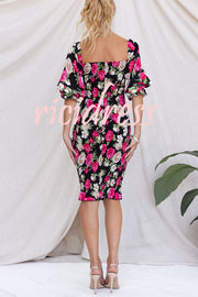 Midnight Beauty Floral Smocked Midi Dress