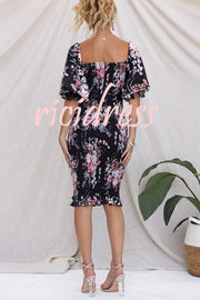 Midnight Beauty Floral Smocked Midi Dress