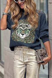 Unique Modern Feel Tiger and Leopard Print Casual Sweatshirt