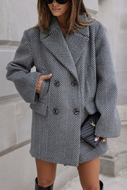 Fashion Stripe Print Lapel Pocket Coat