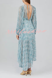 Dreamy Seaside Floral Balloon Sleeve Pleated Lightweight Maxi Dress