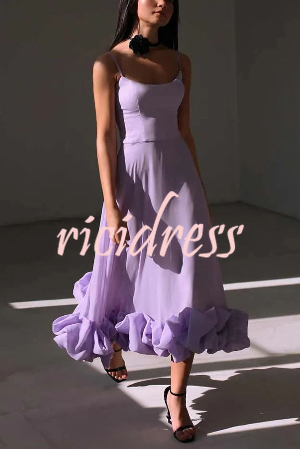 Midnight Girl Flounce Bustier Banquet Party Midi Dress