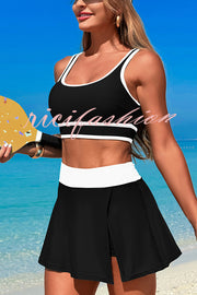 Fashion Contrast Color Stretch Sports Two-piece Bikini Swimsuit