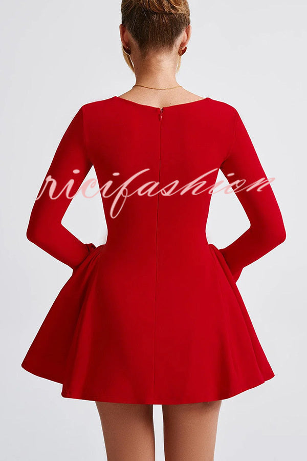 Paris Dream Sweetheart Knotted Neck Long Sleeve Stretch Mini Dress