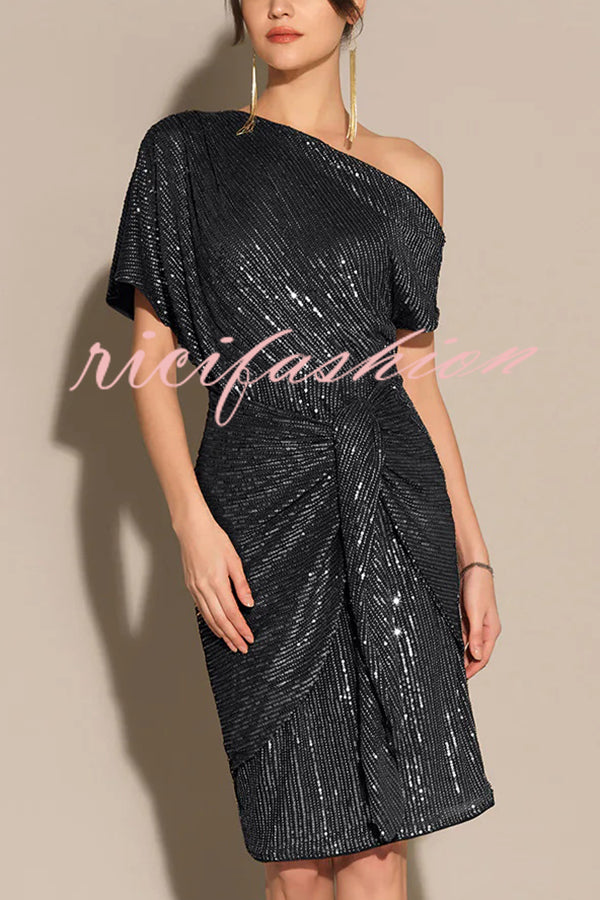 Solid Sequined Elegant Strappy Mini Dress