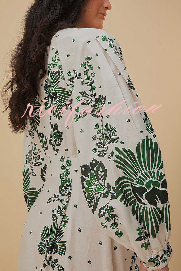 Forest Soul Unique Print Button Down Long Sleeve Shirt Maxi Dress