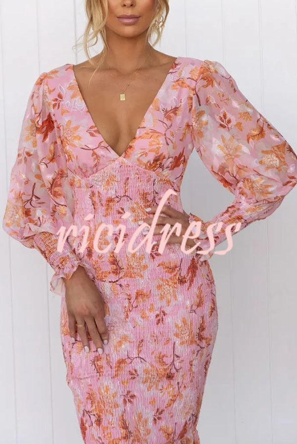 Garden Gathering Floral Smocked Waist Midi Dress