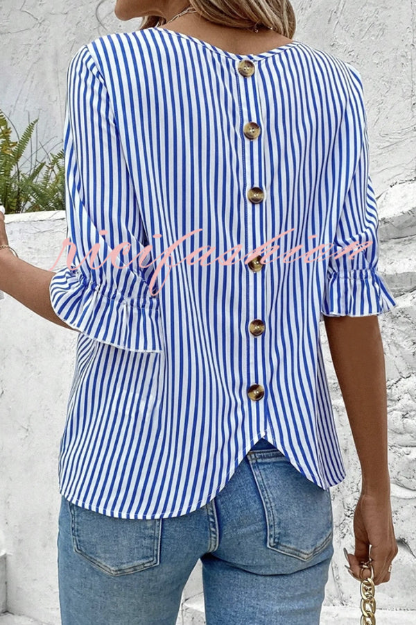 Fashionable Striped Printed Button Half Sleeve Casual Shirt