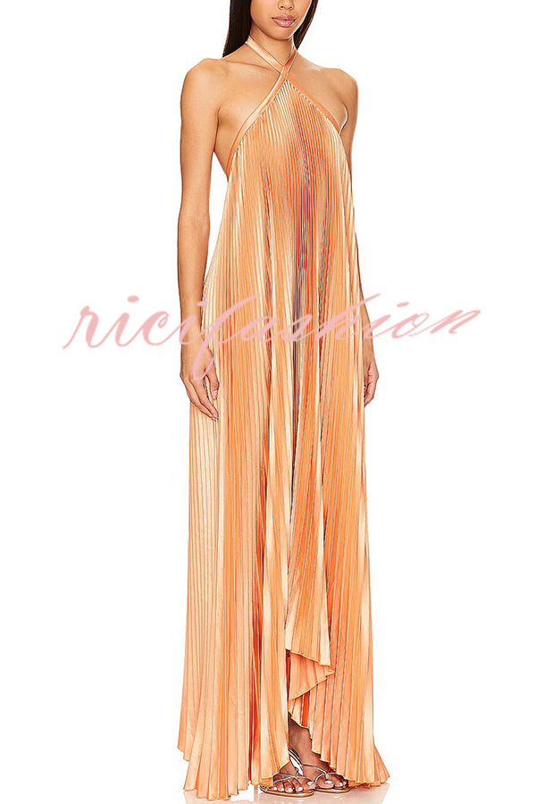 Luxurious Atmosphere Satin Halter Neck Backless A-line Gown Maxi Dress