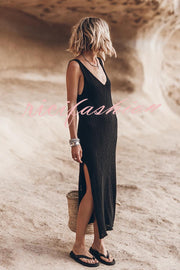 Vacation Breeze Knit Slit Loose Tank Midi Dress