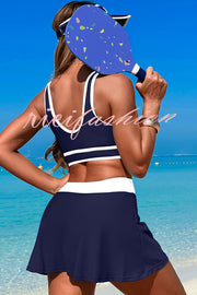 Fashion Contrast Color Stretch Sports Two-piece Bikini Swimsuit