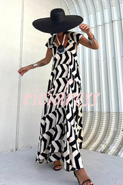 Fresh Breeze Ethnic Unique Print Ruffle Sleeve A-line Maxi Dress