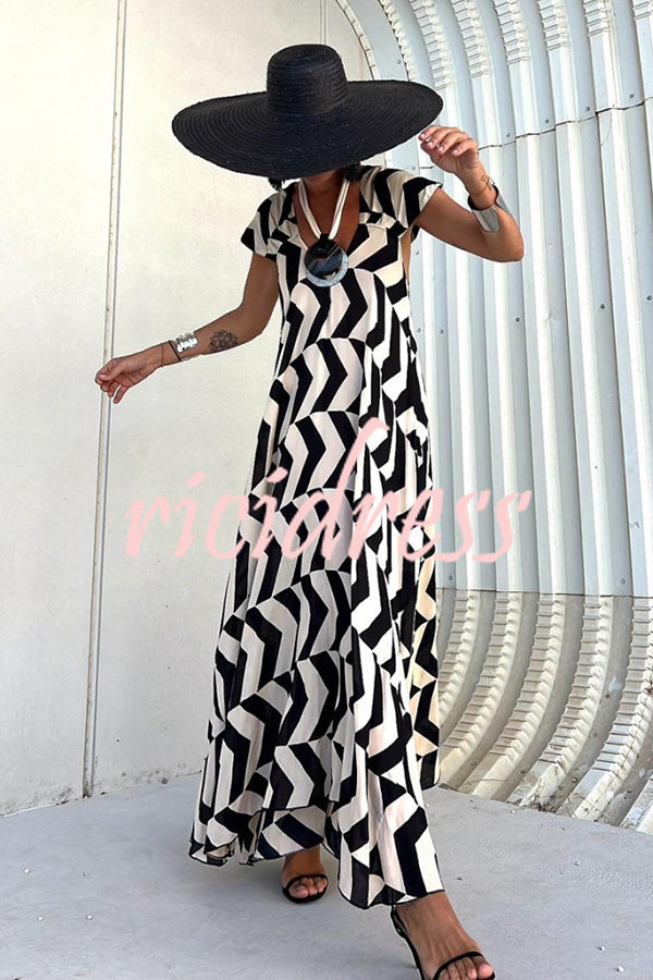 Fresh Breeze Ethnic Unique Print Ruffle Sleeve A-line Maxi Dress