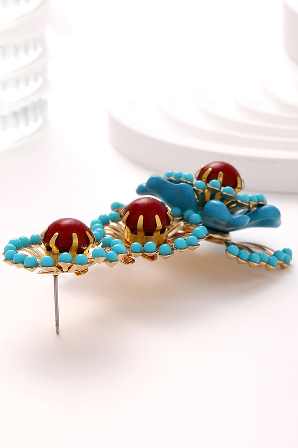 Bohemian Retro Ethnic Style Turquoise Flower Earrings