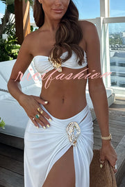 Matching The Beach Oyster Metal Decor High Slit Stretch Maxi Skirt