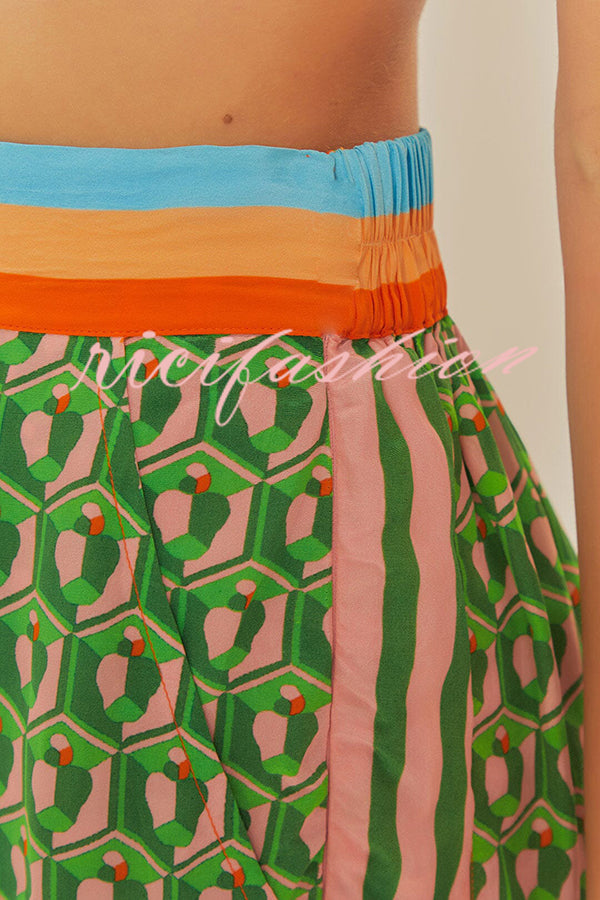 Brazil's Joyful Spirit Colorful Unique Print Elastic Waist Pocketed Loose Bloomer Pants